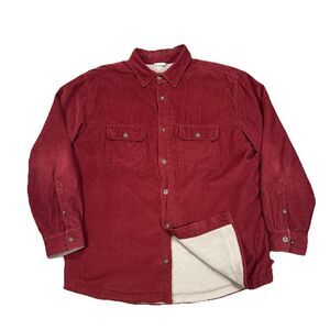 Woolrich Men's Corduroy Sherpa Fleece Lined Shacket Red Heavyweight Size XL